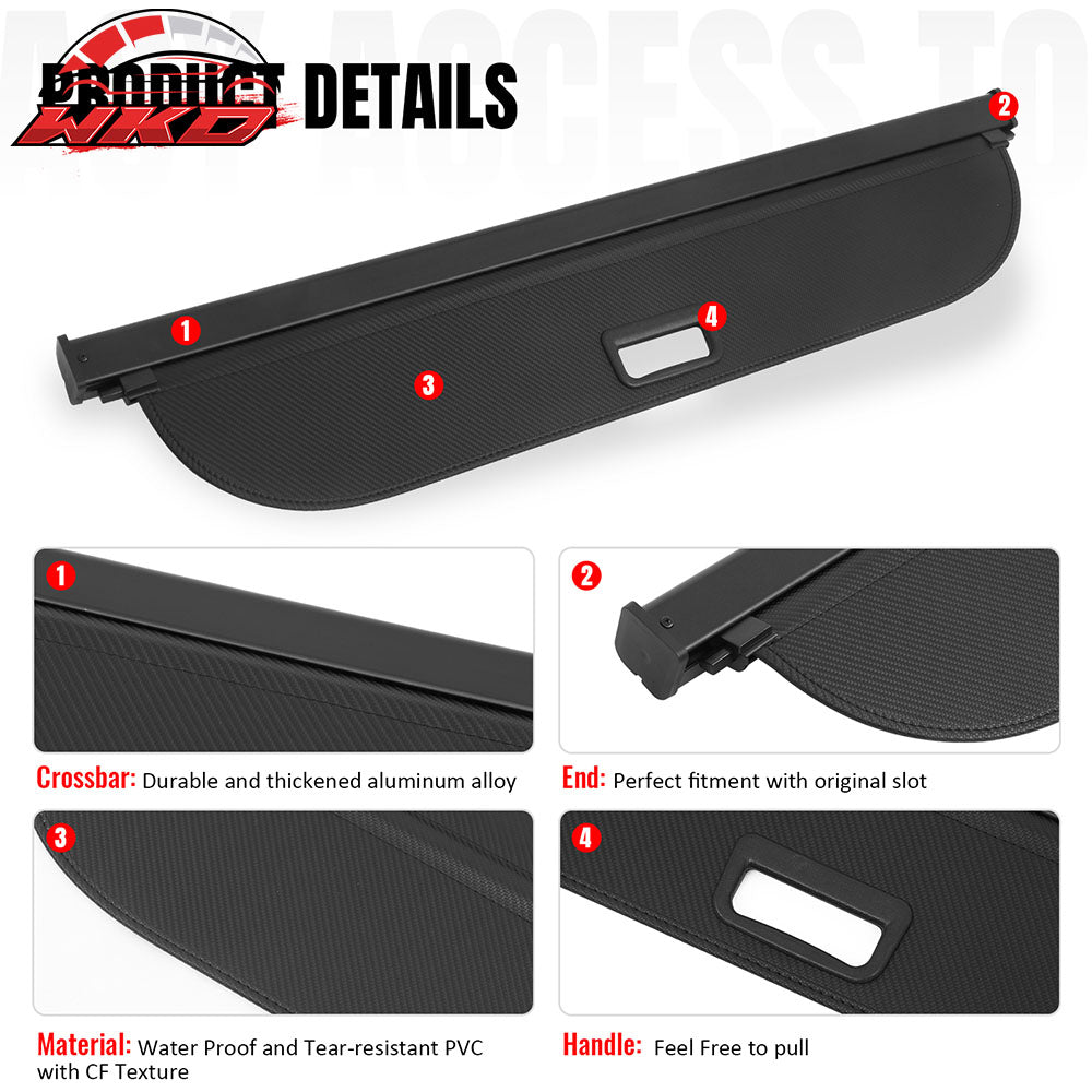 Fits 23-26 Honda HR-V HRV Retractable Rear Trunk Cargo Cover Carbon Fiber Print