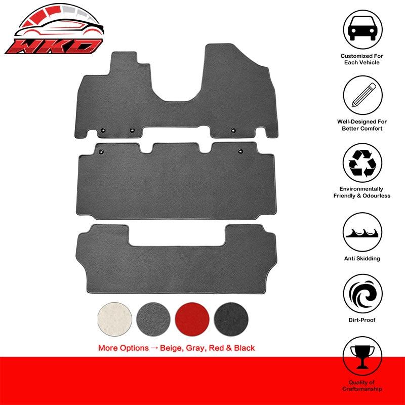 Fits 11-17 Honda Odyssey 3PCS Front Rear LH RH Car Floor Mats Carpets Nylon Grey