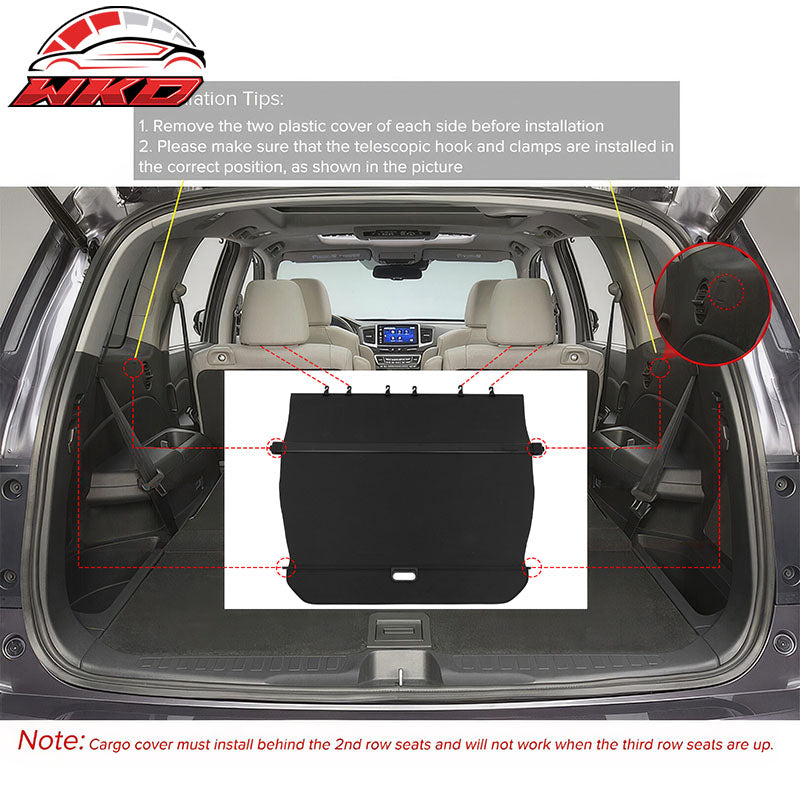 Fits 16-22 Honda Pilot YF5/6 Factory Style Retractable Security Cargo Cover Kit