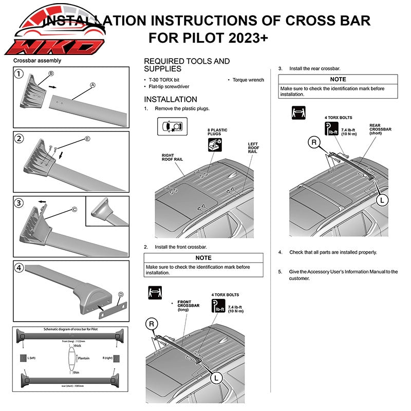 Fits 23-26 Honda Pilot OE Roof Rack Rail Luggage Carrier Cross Bars Aluminum