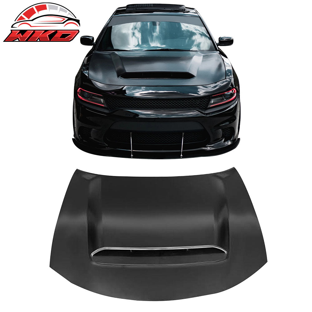 Fits 15-23 Dodge Charger Demon Style Front Bumper Hood Scoop Vent Black Aluminum