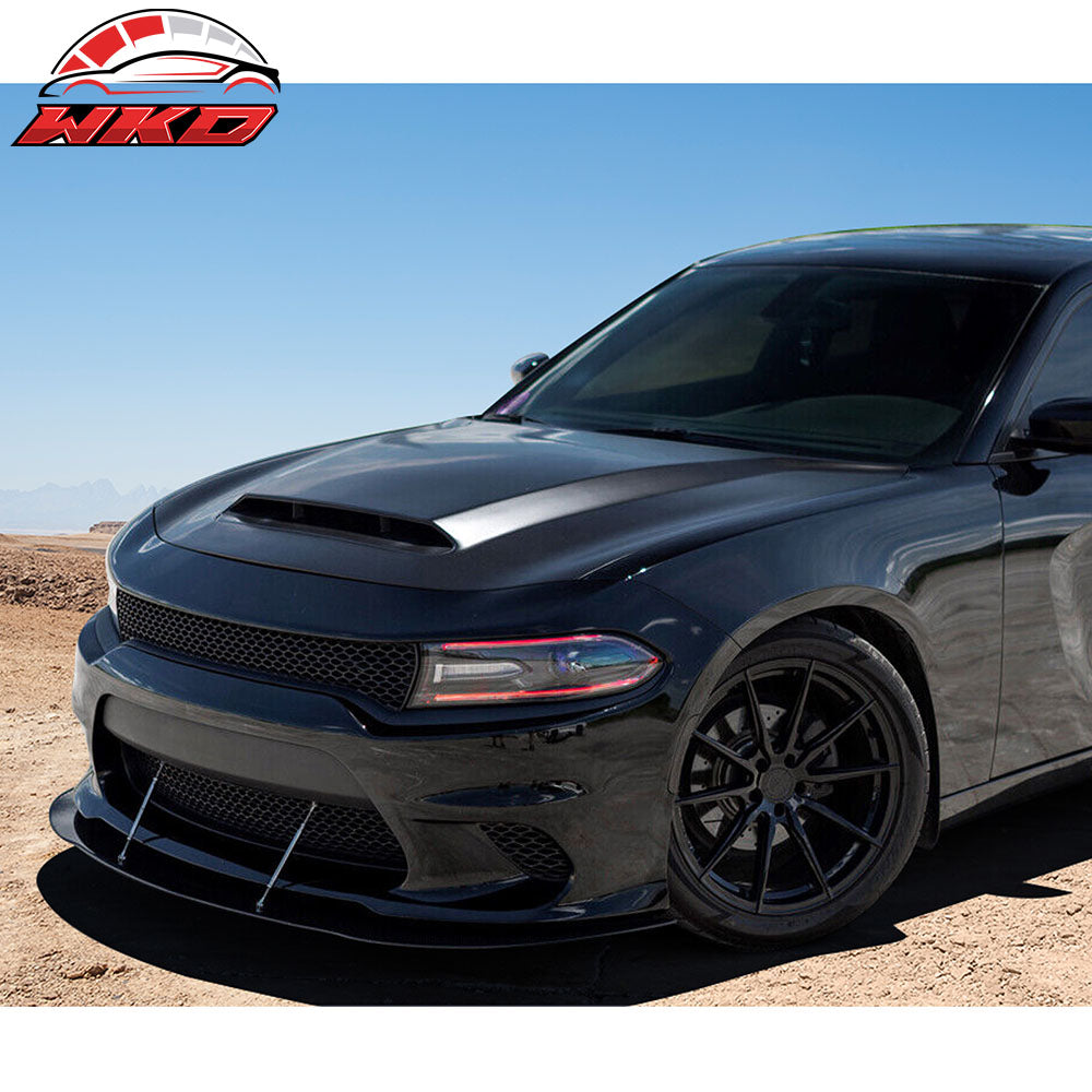 Fits 15-23 Dodge Charger Demon Style Front Bumper Hood Scoop Vent Black Aluminum