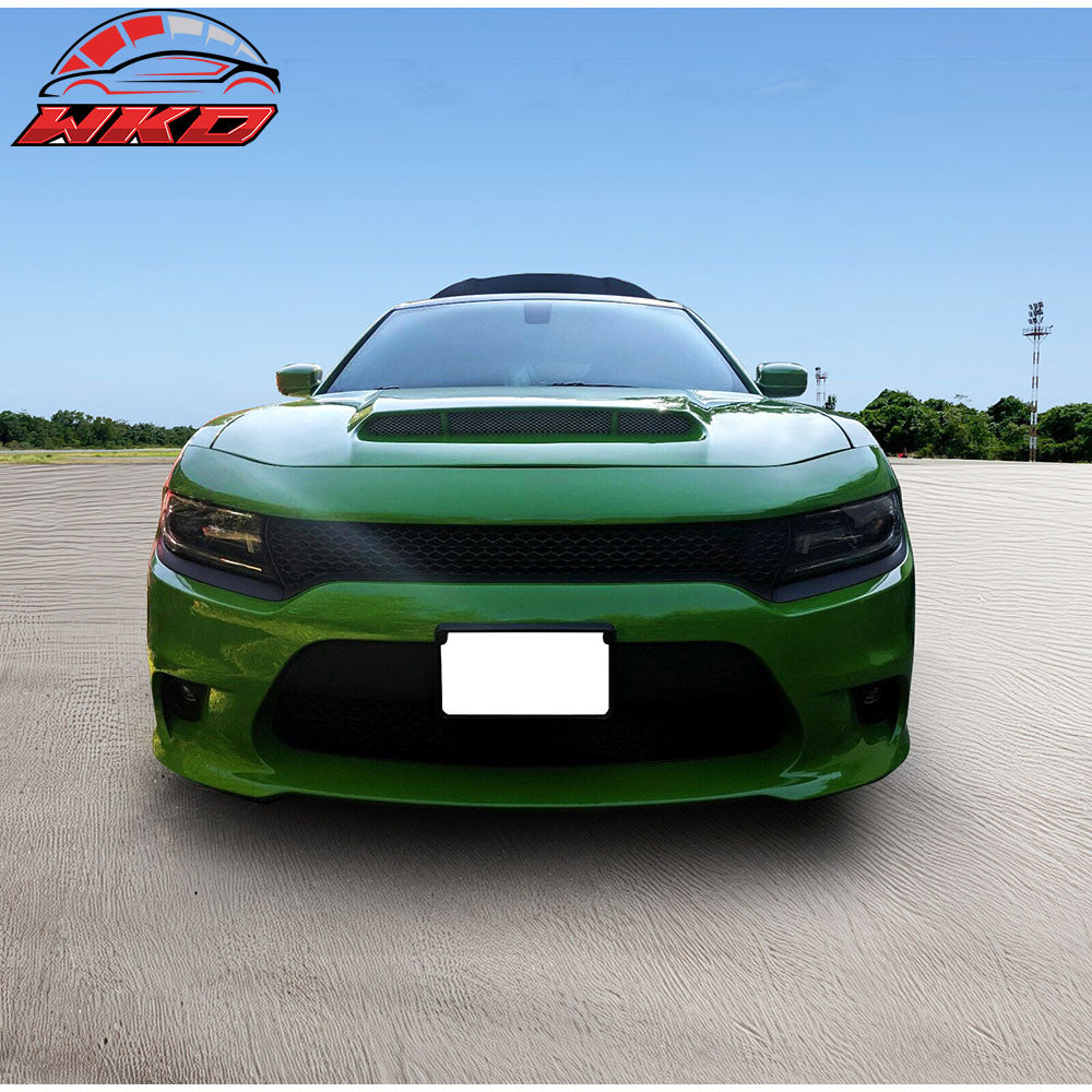 Fits 15-23 Dodge Charger Demon Style Front Bumper Hood Scoop Vent Black Aluminum