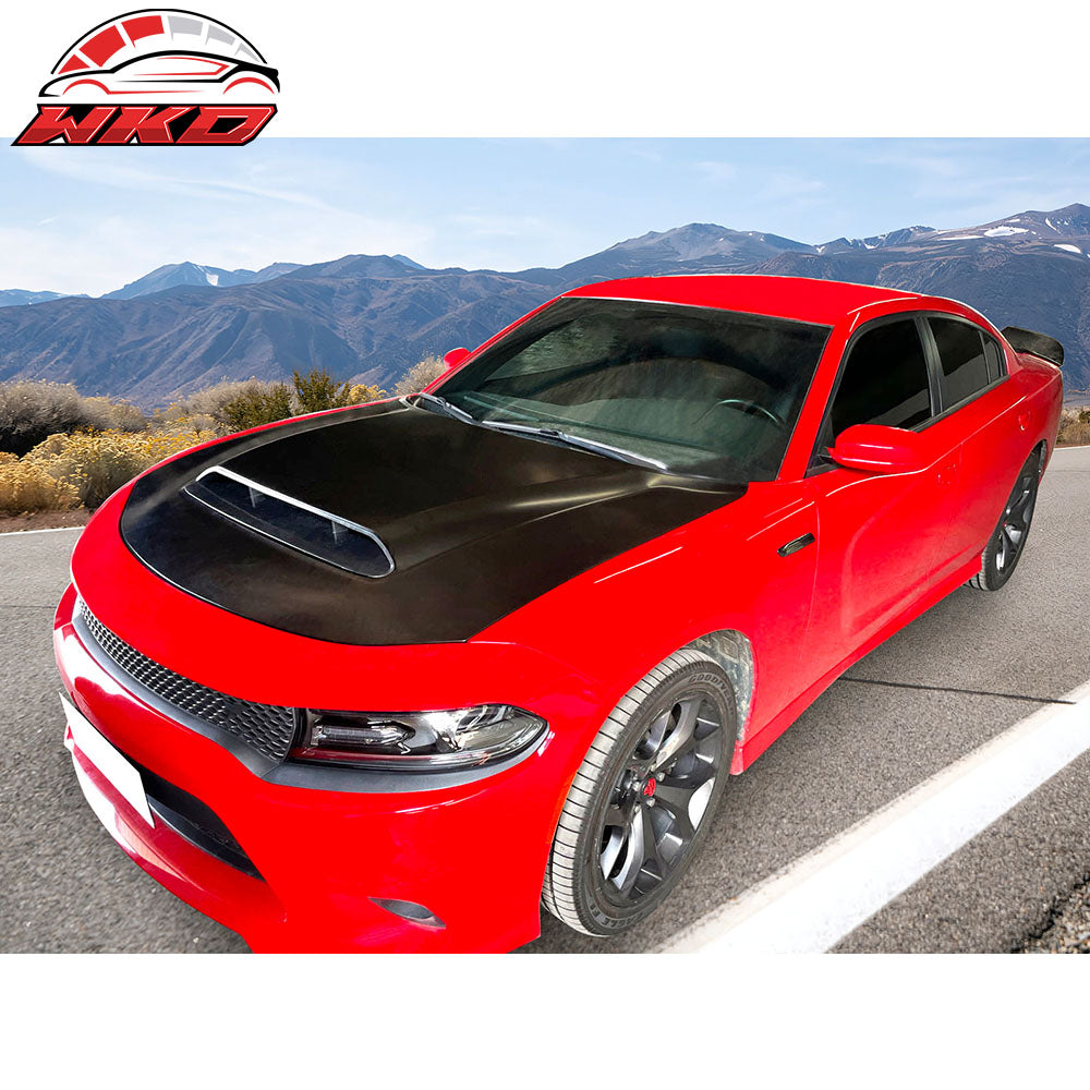 Fits 15-23 Dodge Charger Demon Style Front Bumper Hood Scoop Vent Black Aluminum
