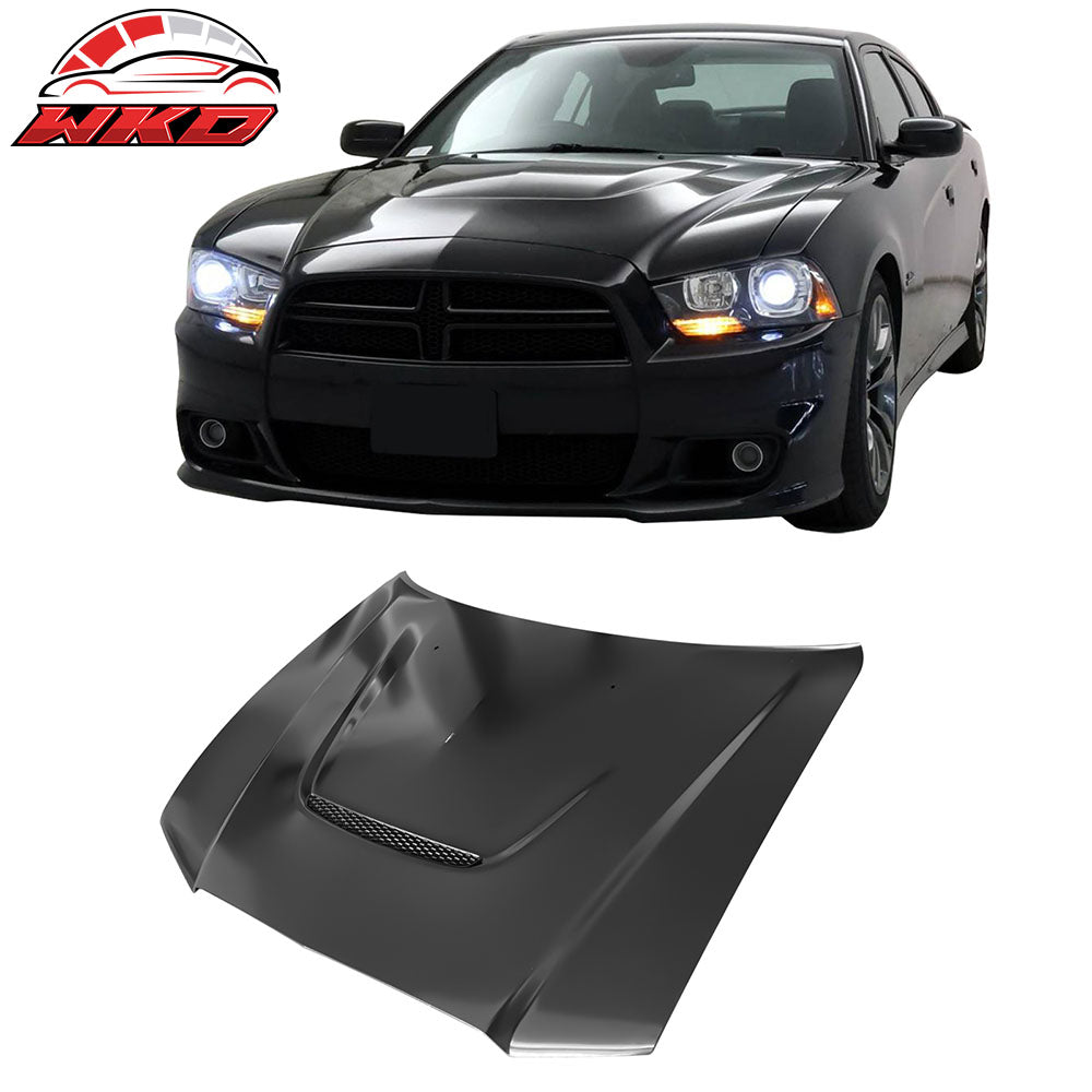 Fits 11-14 Dodge Charger Aluminum Black SRT 392 Style Hood Replacement One Scoop