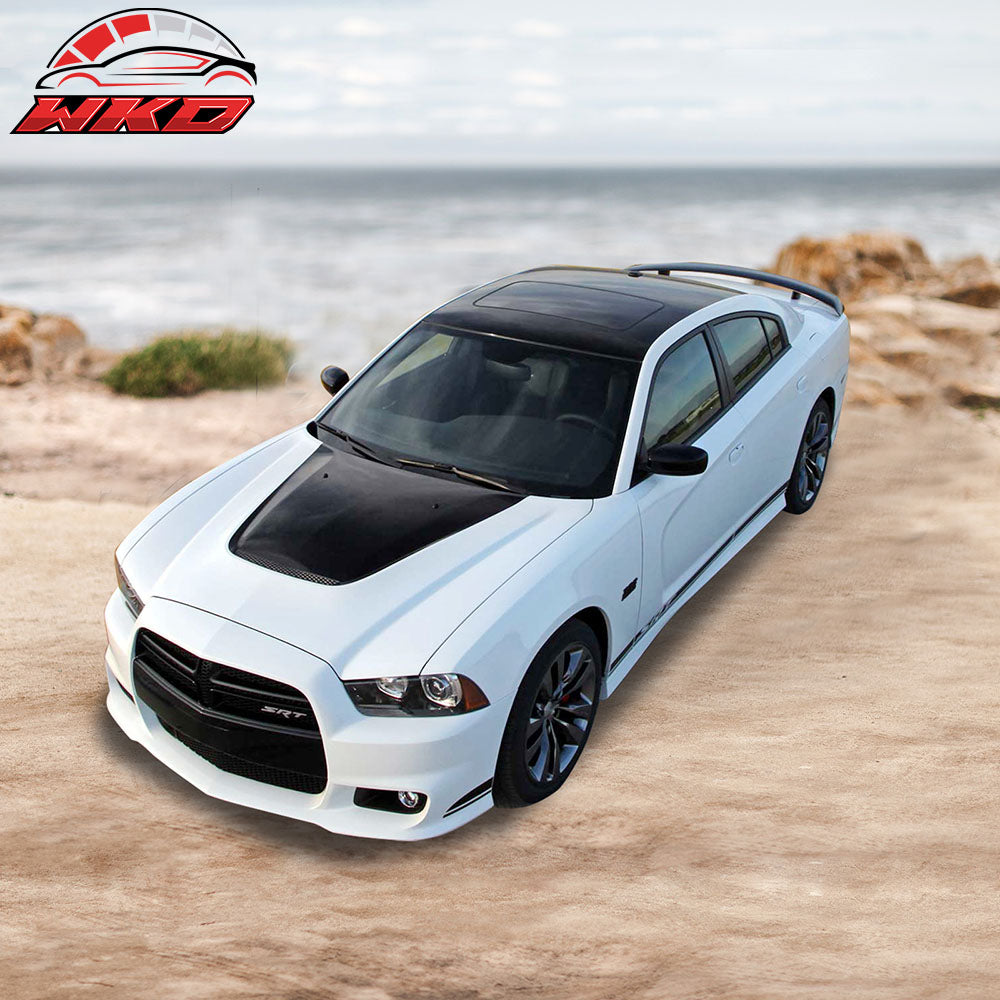 Fits 11-14 Dodge Charger Aluminum Black SRT 392 Style Hood Replacement One Scoop