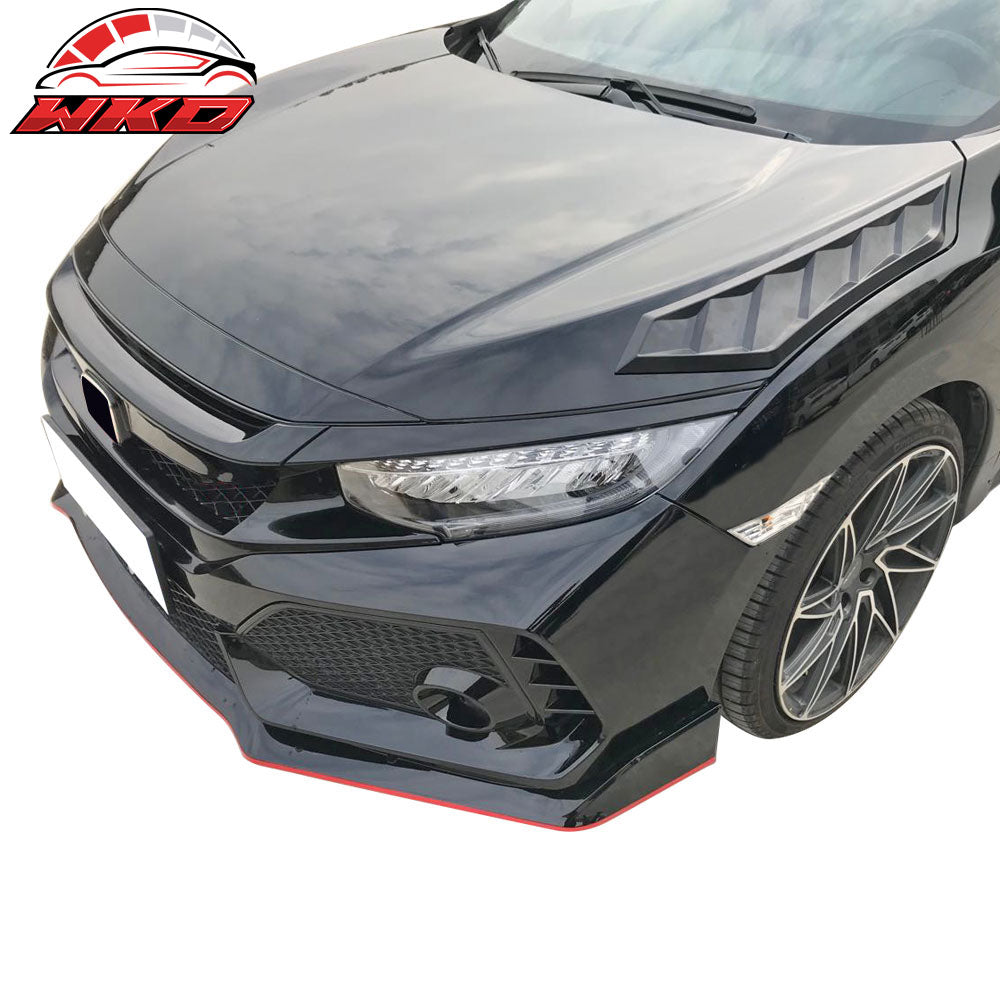 Fits 16-20 Honda Civic 10th Gen Sedan Coupe V2 Hood Vents 2 Pcs Unpainted ABS