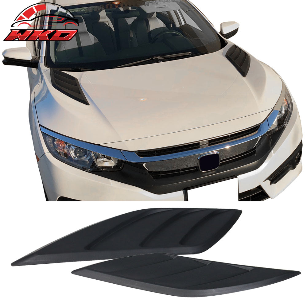 Fits 16-20 Honda Civic V3 Style Air Flow Vent Hood Vent Scoop Unpainted ABS