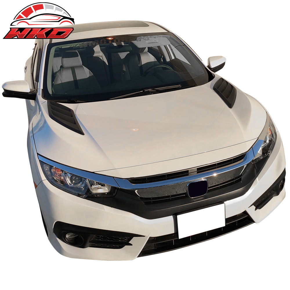 Fits 16-20 Honda Civic V3 Style Air Flow Vent Hood Vent Scoop Unpainted ABS