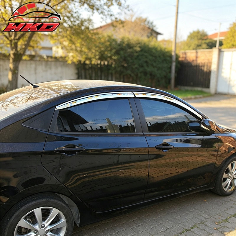 Wholesale 10-17 Hyundai Accent Sedan Chrome Window Visors Sun Shade Rain Guard 4PCS - Wikond Auto