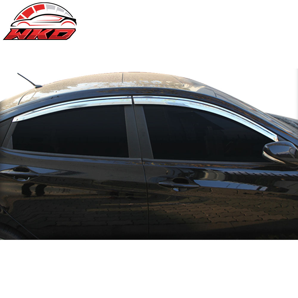 Fits 12-17 Hyundai Accent Sedan Side Window Visors Vent Deflectors 4PCS Chrome
