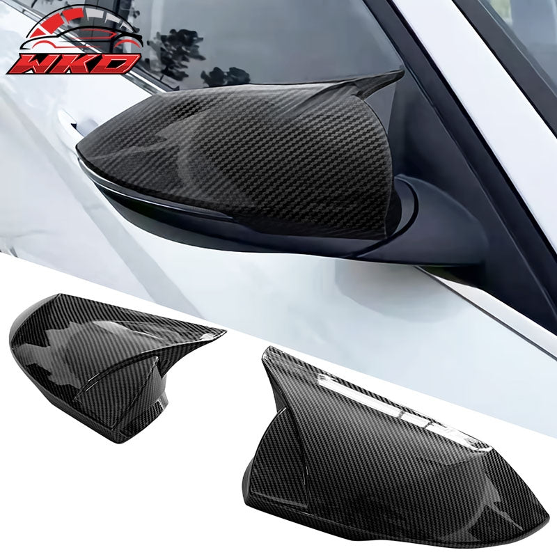 Fit 21-26 Hyundai Elantra 2PC Rear View Side Mirror Cover ABS Carbon Fiber Print