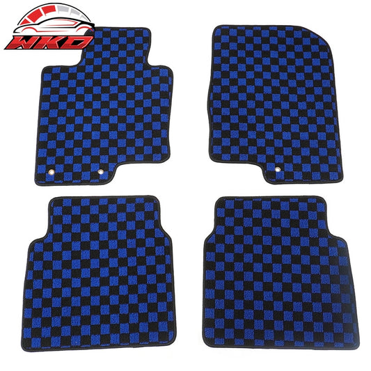 Wholesale 11-14 Hyundai Sonata Anti-slip Floor Mats Checkered Carpet Black Blue Plaid - Wikond Auto