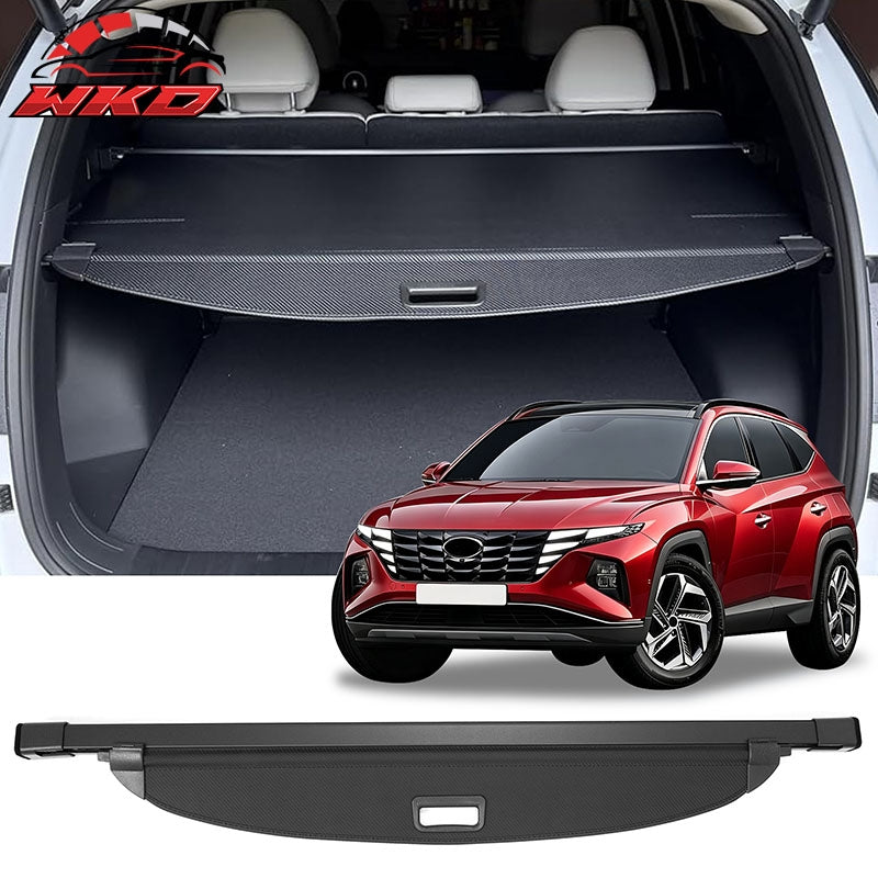 Fits 22-26 Hyundai Tucson Carbon Fiber Texture Rear Cargo Cover + 3D Trunk Mat
