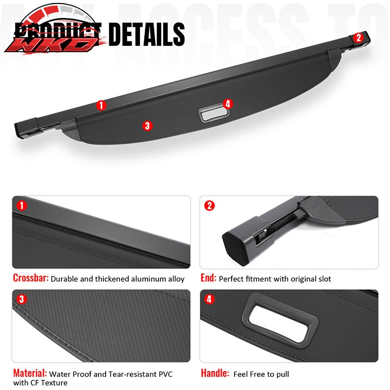 Fits 22-26 Hyundai Tucson Carbon Fiber Texture Rear Cargo Cover + 3D Trunk Mat