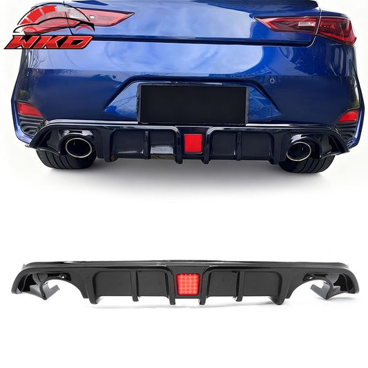 Wholesale 17-22 INFINITI Q60 LED Rear Bumper Diffuser Lip W/ 4-Fin PP Gloss Black - Wikond Auto