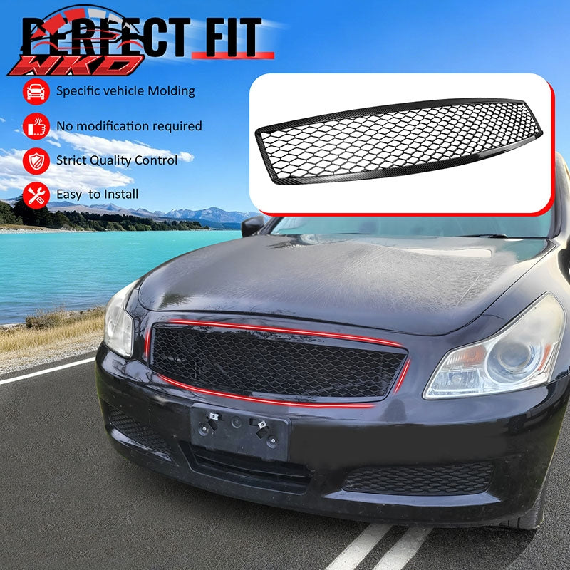 Fits 07-08 Infiniti G35 4Dr Honeycomb Style Upper Grille Carbon Fiber Print ABS