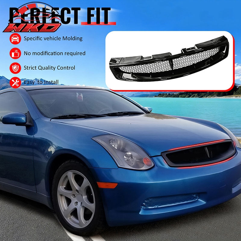 Wholesale For 03-07 Infiniti G35 Coupe JDM Style Front Bumper Upper Grille Gloss Black ABS - Wikond Auto