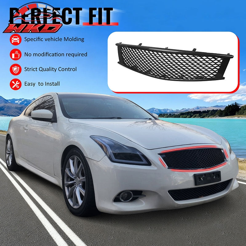 Fits 08-15 Infiniti G37 Q60 Coupe Honeycomb Style Grille Carbon Fiber Print ABS
