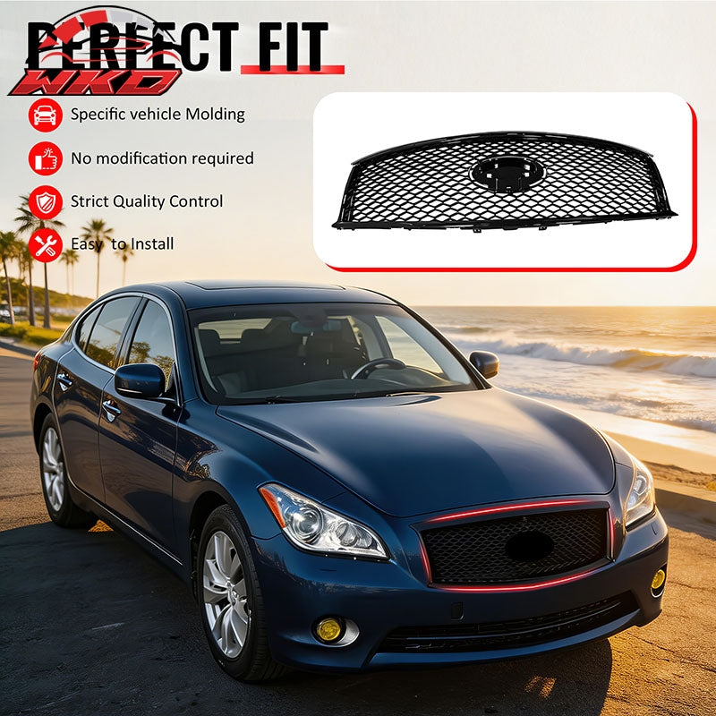 Wholesale For 11-15 Infiniti M56 M35h M37 Q70 Gloss Black Honeycomb Style Upper Grille ABS - Wikond Auto