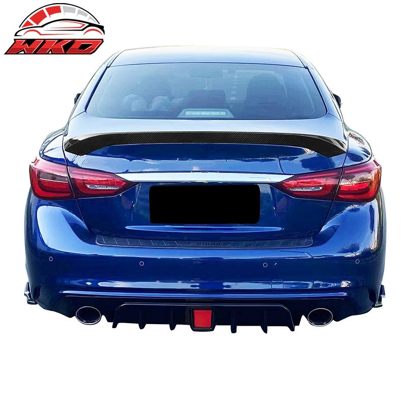 Fits 14-24 Infiniti Q50 AS Style Rear Trunk Spoiler Wing Carbon Fiber Print ABS