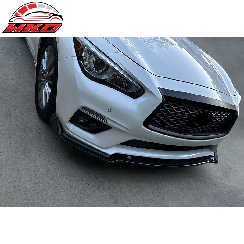 Fits 18-24 Infiniti Q50 Base Carbon Fiber Print PP 3PC Front Bumper Lip Spoiler