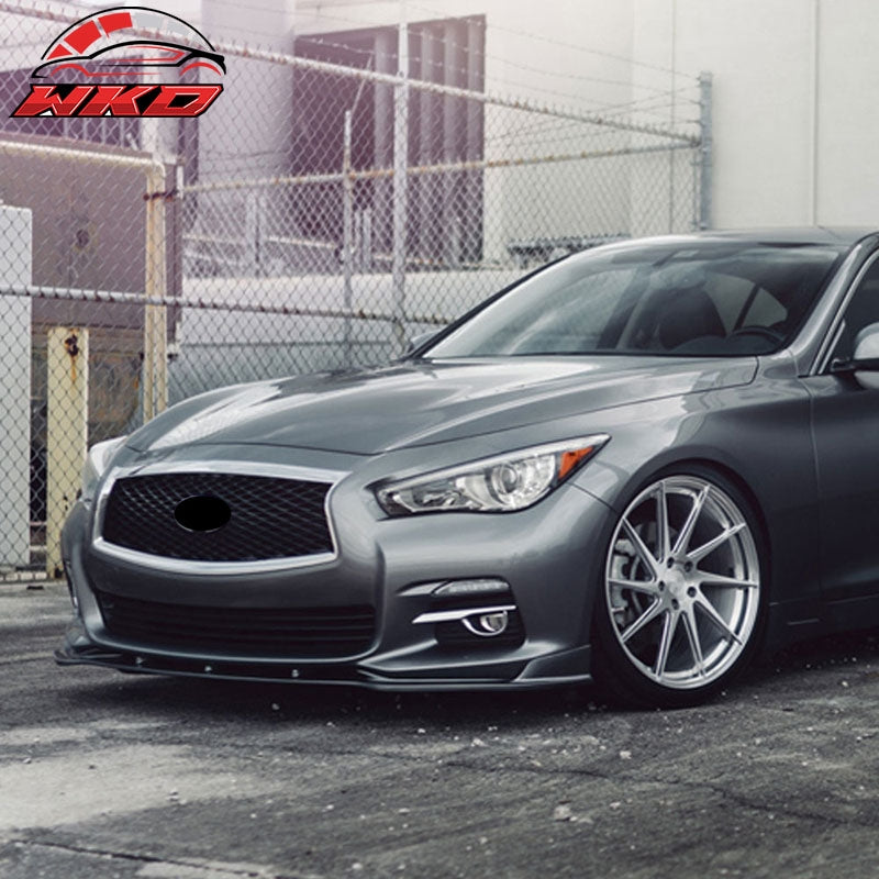 Fits 14-17 Infiniti Q50 Base Model Front Bumper Lip Spoiler Unpainted ABS 3PC