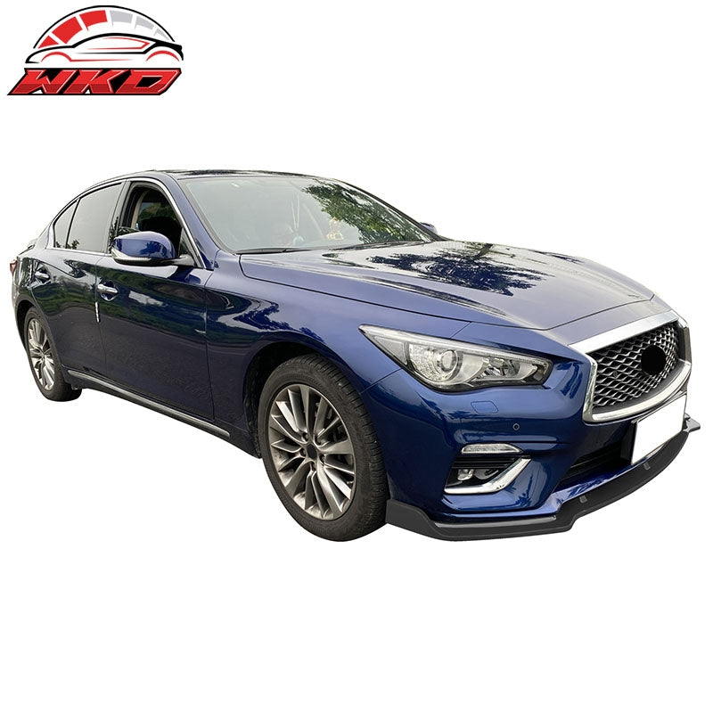 Fits 18-24 Infiniti Q50 Base Premium 3PC Front Bumper Lip Spoiler PP Matte Black