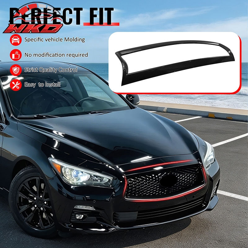 Fits 14-17 Infiniti Q50 Carbon Fiber Print OE Style Front Grille Frame Trim ABS