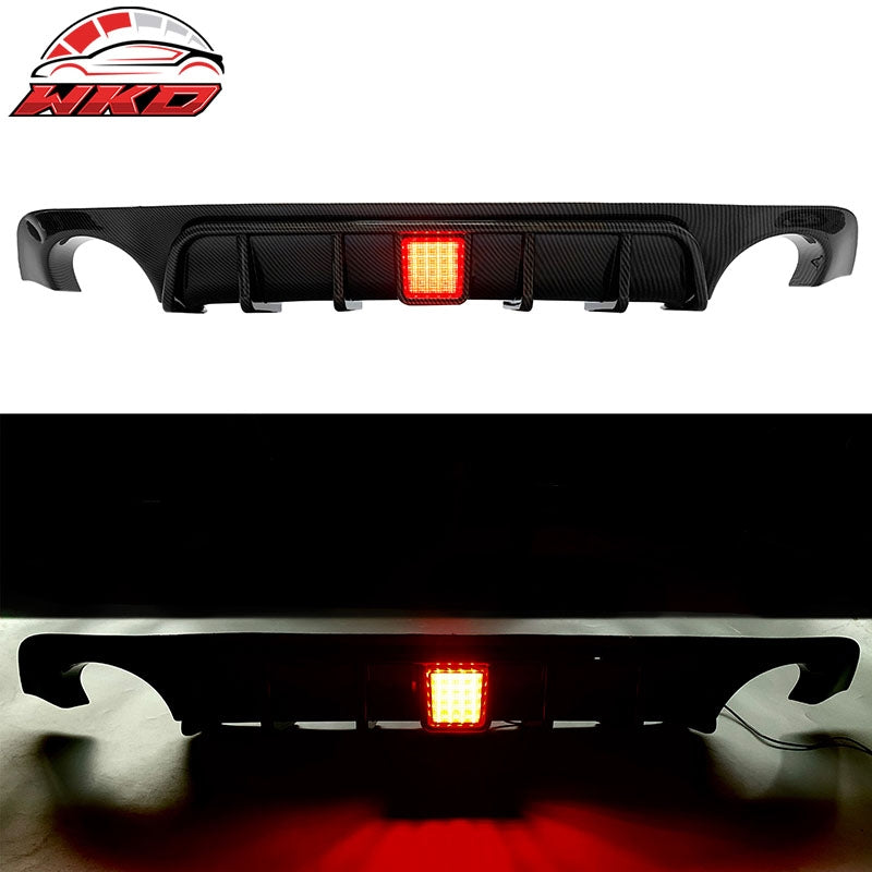 Fits 18-24 Infiniti Q50 Carbon Fiber Print LED Brake Light Rear Bumper Diffuser