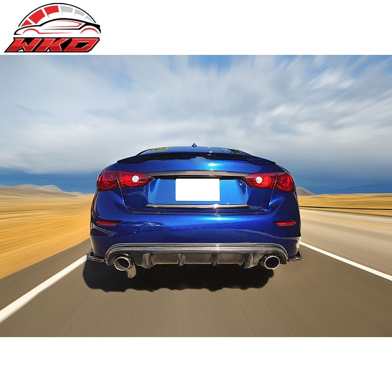 Fits 14-17 Infiniti Q50 Carbon Fiber Print Rear Bumper Lip Spoiler Diffuser ABS