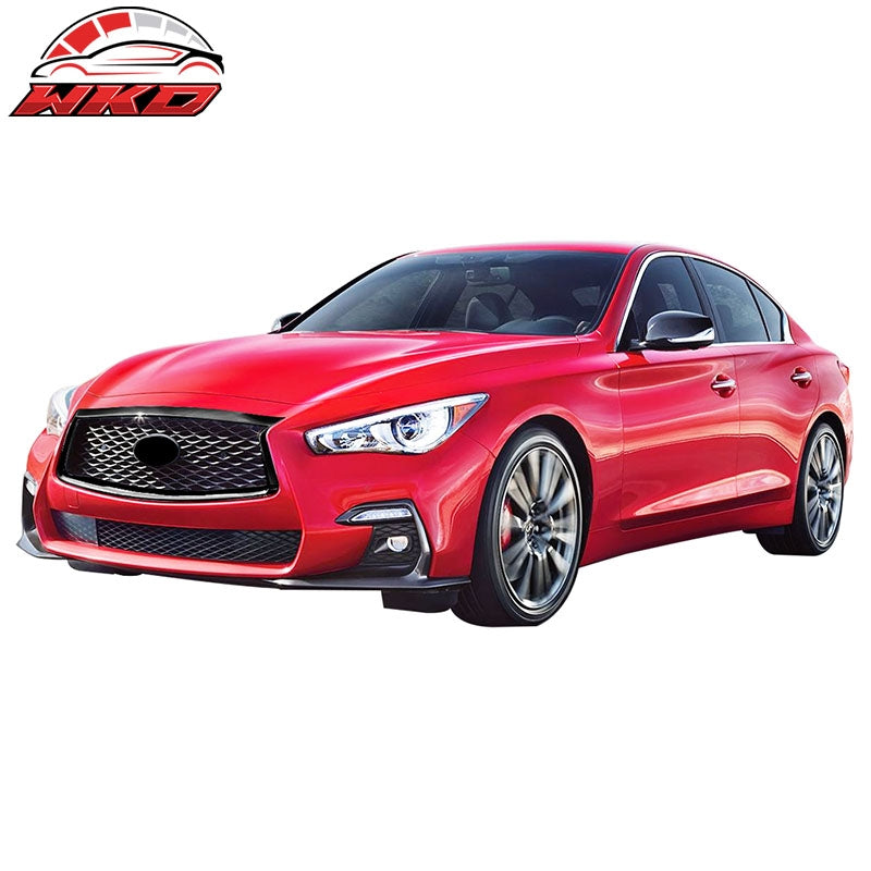 Fits 18-24 Infiniti Q50 ER Style Front Upper Grille W/Parking Sensor Matte Black