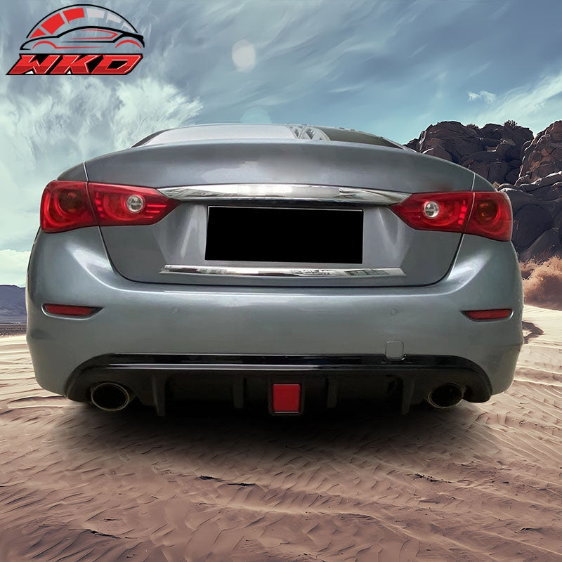 Fits 14-17 Infiniti Q50 Gloss Black LED Brake Light PP Rear Bumper Lip Diffuser