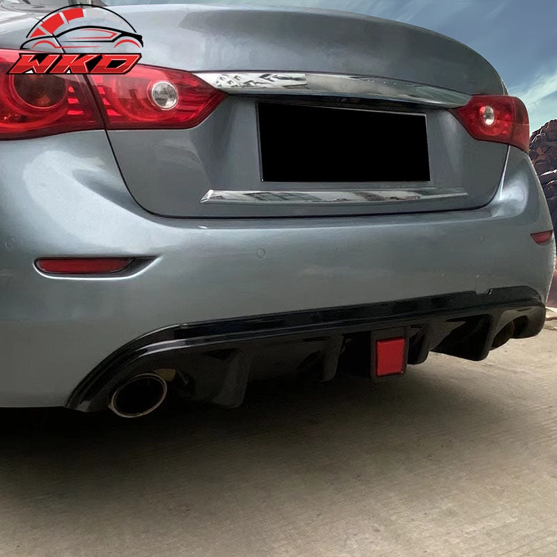 Fits 14-17 Infiniti Q50 Gloss Black LED Brake Light PP Rear Bumper Lip Diffuser