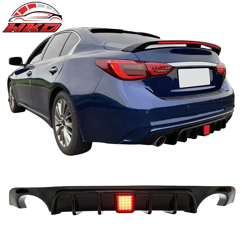 Wholesale 18-24 Infiniti Q50 Gloss Black LED Brake Light Rear Bumper Lip Diffuser PP