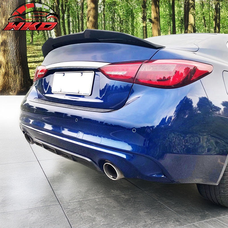 Fits 14-24 Infiniti Q50 PSM Style Rear Trunk Spoiler Wing Lip ABS Matte Black