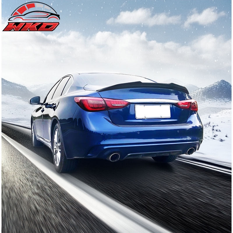 Fits 14-24 Infiniti Q50 PSM Style Rear Trunk Spoiler Wing Lip Carbon Fiber Print
