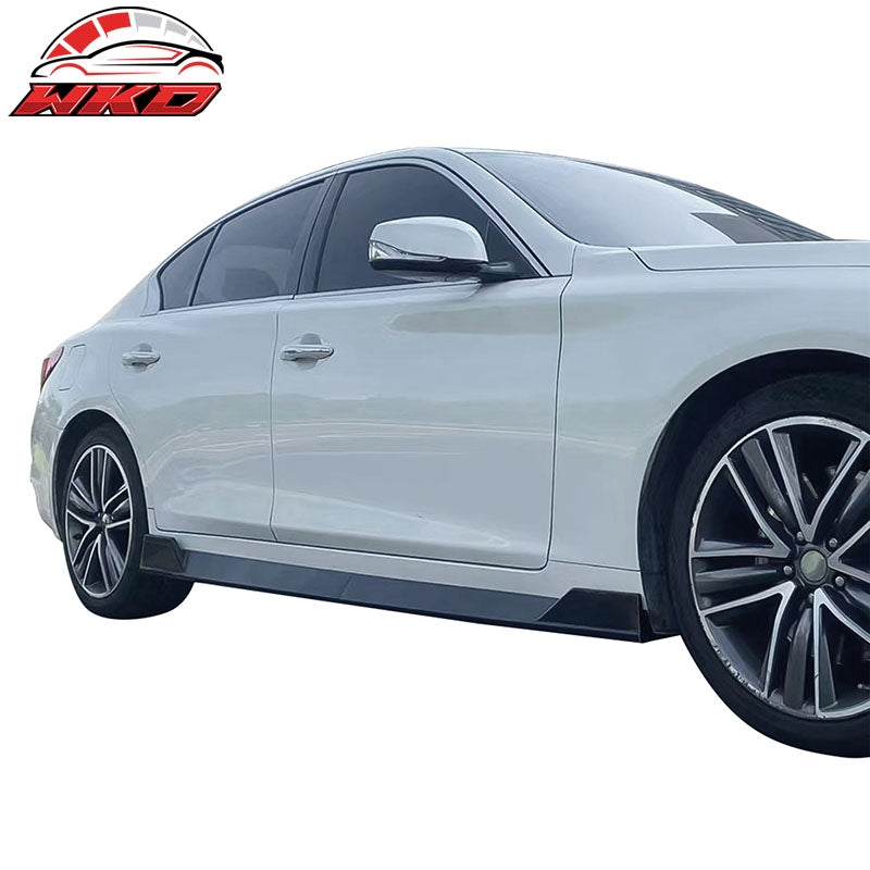Fits 14-23 Infiniti Q50 IKON Style 4PCS Side Skirts Rocker Panel PP Gloss Black