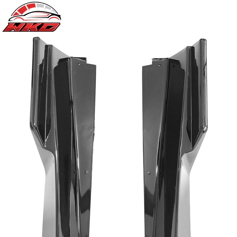 Fits 14-23 Infiniti Q50 IKON Style 4PCS Side Skirts Rocker Panel PP Gloss Black