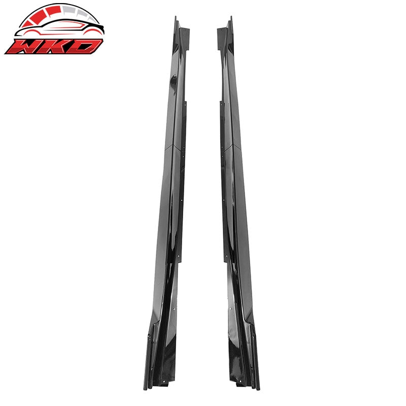 Fits 14-23 Infiniti Q50 IKON Style 4PCS Side Skirts Rocker Panel PP Gloss Black