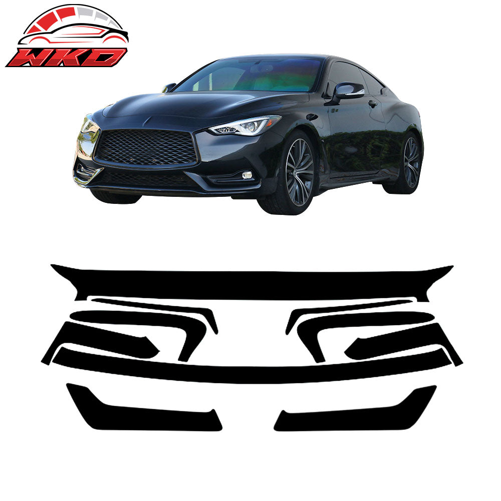 Fits 17-22 Infiniti Q60 Grill Foglight Vents Chrome Delete Vinyl Gloss Black