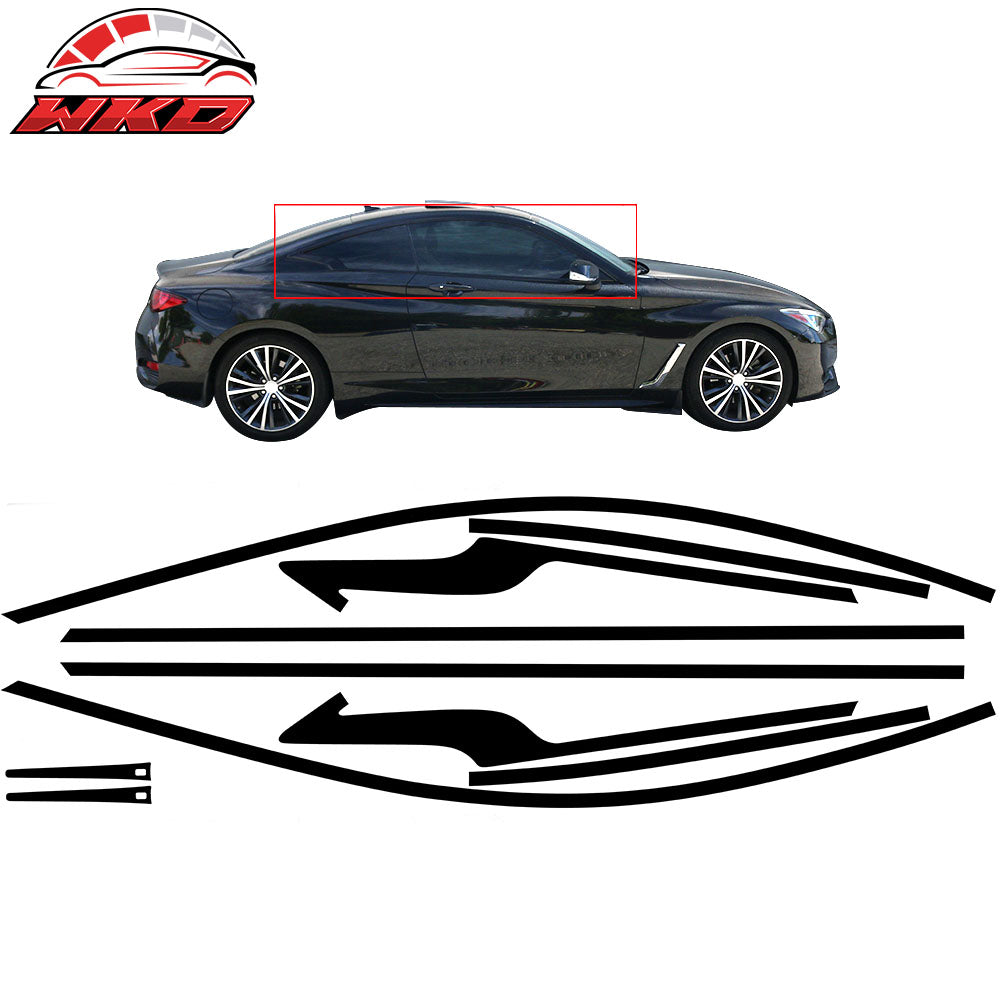 Fits 17-22 Infiniti Q60 Coupe Window Trim Chrome Delete Vinyl -Gloss Black