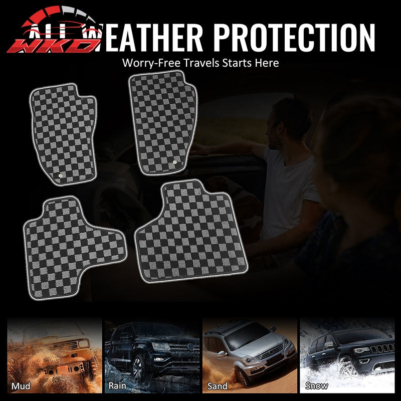Fits 08-13 Jeep Liberty Floor Mats Non-Slip Carpets Checkered Black Gray Plaid