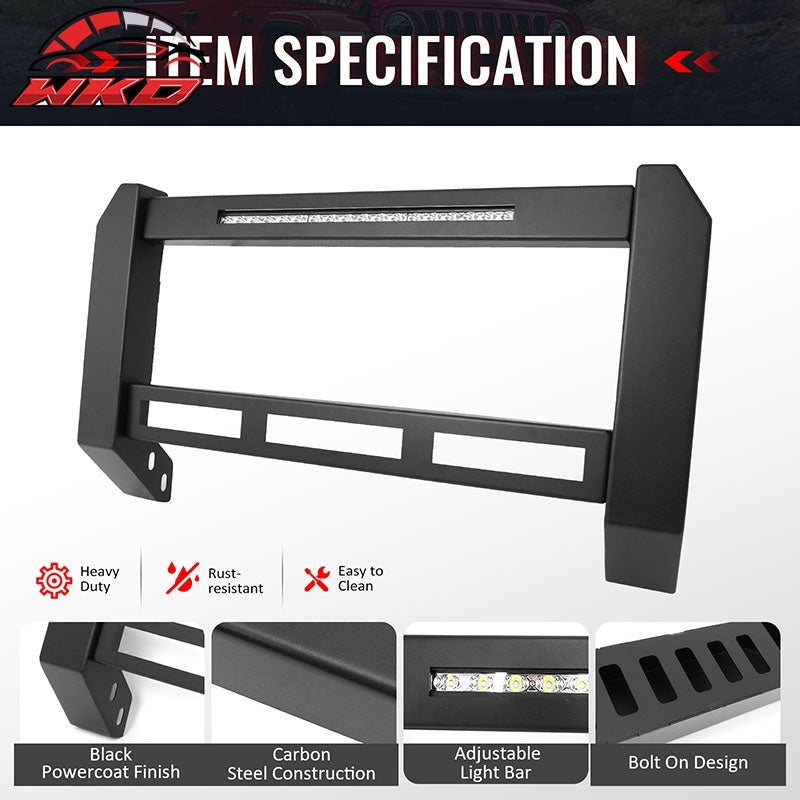 Fits 18-26 Jeep Wrangler JL 20-26 Gladiator JT Bull Bar Grille Guard W/LED Light