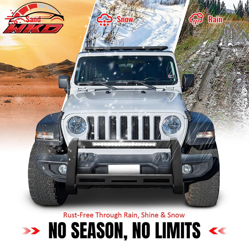 Fits 18-26 Jeep Wrangler JL 20-26 Gladiator JT Bull Bar Grille Guard W/LED Light