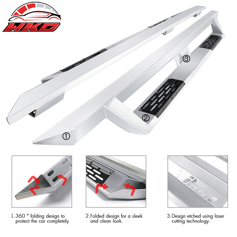 Fits 07-18 Jeep Wrangler JK 4DR IKON V1 Style Steel Running Boards Silver