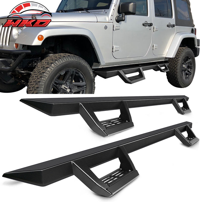 Fits 07-18 Jeep Wrangler JK 4DR IKON V2 Style Steel Running Boards Black