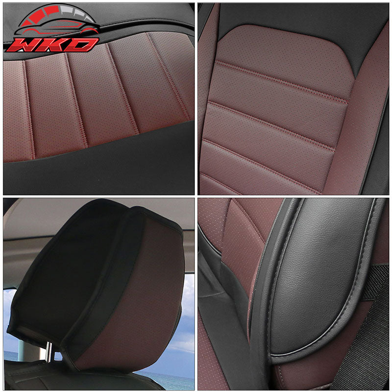 For 07-26 Jeep Wrangler JK JL Black&Brown Leather Seat Covers w/ Pocket Full Set