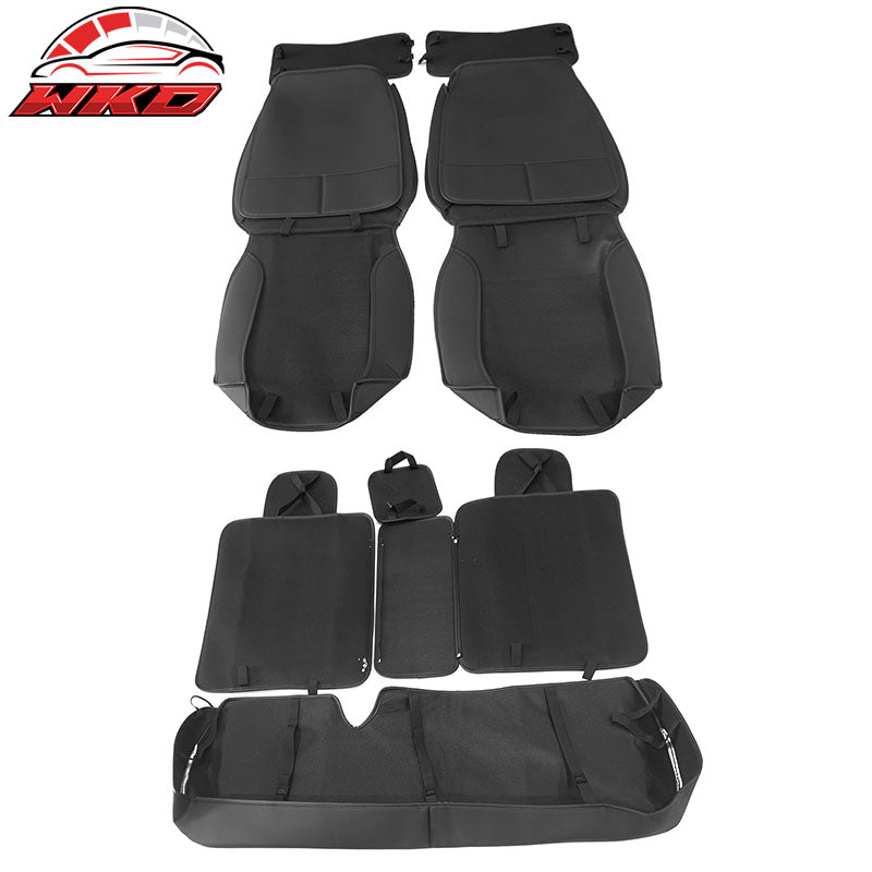 Fits 07-26 Jeep Wrangler JK JL Black&Grey Leather Seat Covers w/ Pocket Full Set