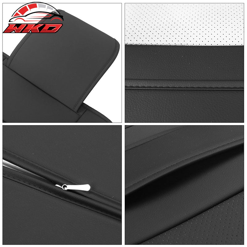 Fits 07-26 Jeep Wrangler JK JL Black&Grey Leather Seat Covers w/ Pocket Full Set